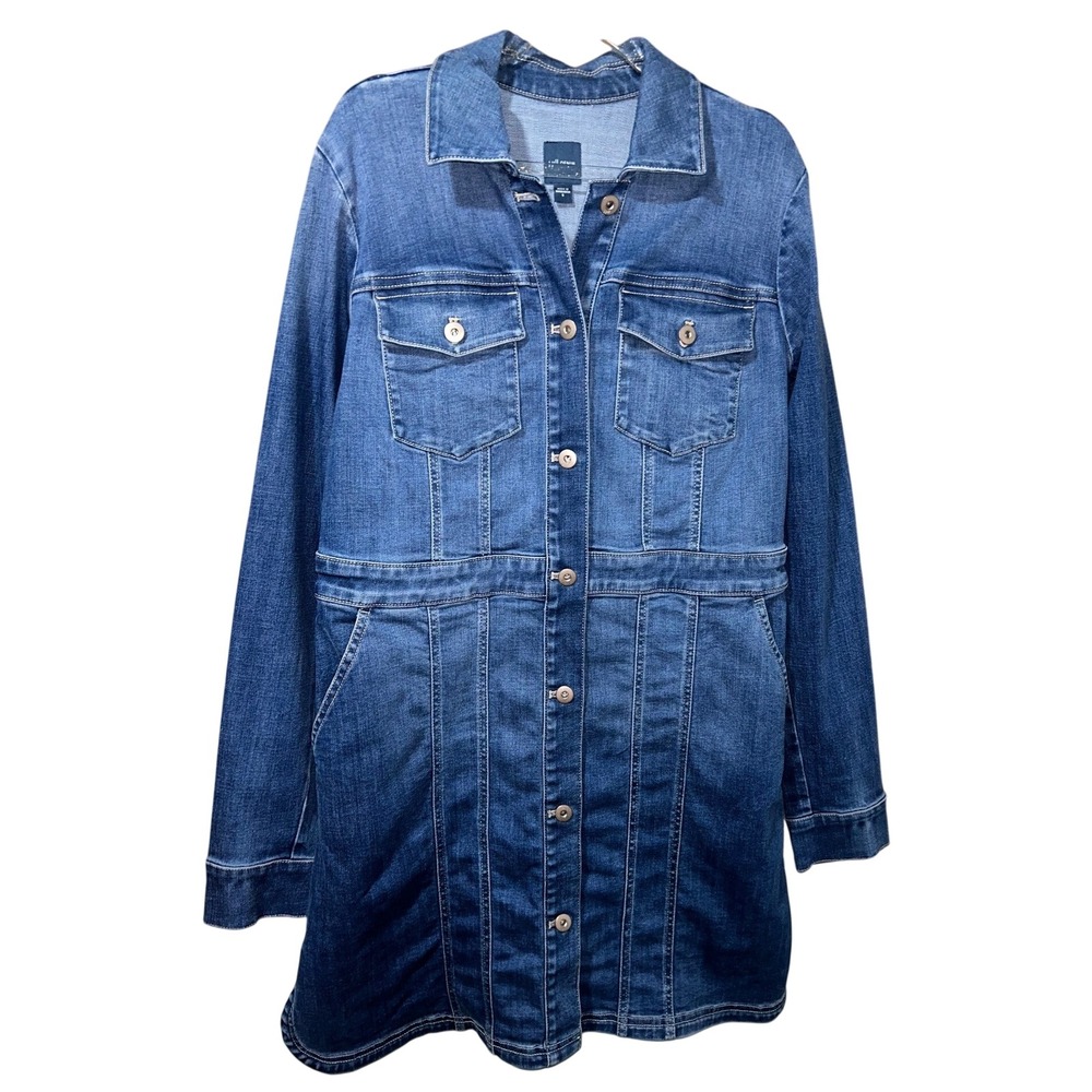 J.Jill Denim Duster Jean Dress Long Sleeve Medium Wash Blue Womens Small - Picture 2 of 8